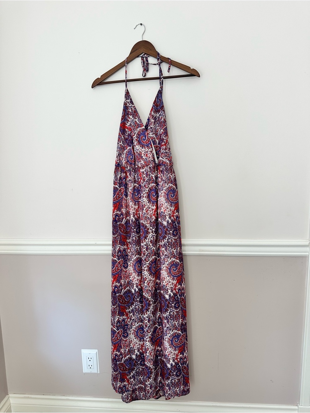 Forever 21 Red and Purple Paisley Halter Maxi Dress